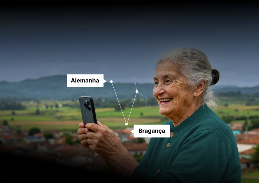 idosa a comunicar com família no estrangeiro