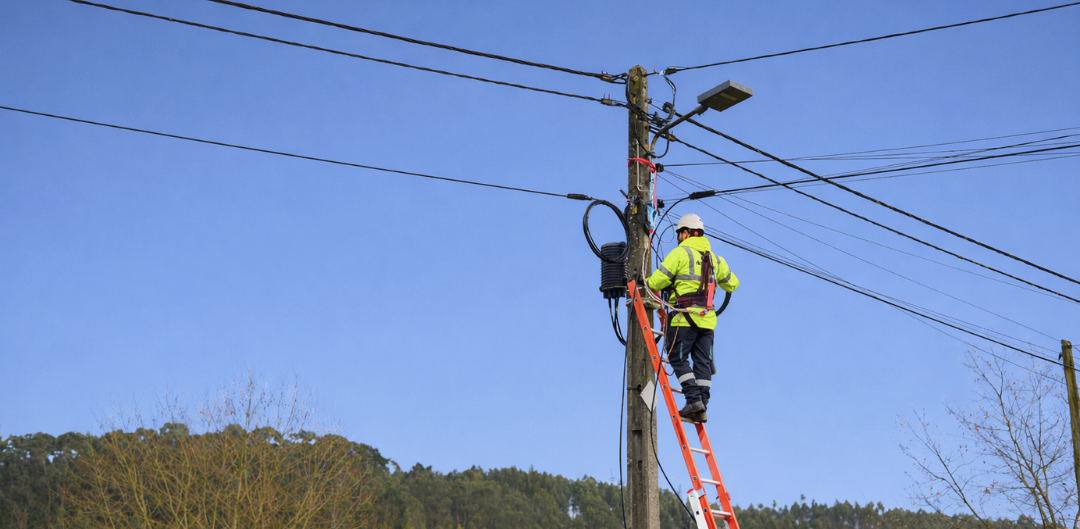 técnico dstelecom a subir a poste